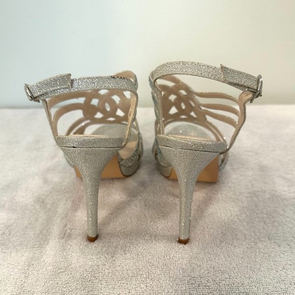 David's Bridal Silver Platform Strappy Heels, Size 8.5 - Picture 2 of 5